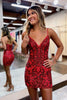 Load image into Gallery viewer, Sparkly Pink Bodycon Spaghetti Straps Beaded Homecoming Dress with Appliques