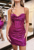 Load image into Gallery viewer, Sparkly Fuchsia Spaghetti Straps Corset Homecoming Dress with Sequins