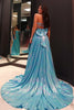 Load image into Gallery viewer, Blue A Line Strapless Corset Long Prom Dress with Slit