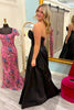 Load image into Gallery viewer, Black Strapless Satin Corset A Line Long Prom Dress with Slit