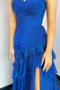 Load image into Gallery viewer, Peacock Blue Strapless Tiered Long Prom Dress with Slit