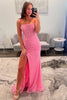 Load image into Gallery viewer, Pink Strapless Sparkly Corset Long Prom Dress with Slit