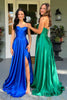 Load image into Gallery viewer, Dark Green A Line Strapless Corset Long Prom Dress with Slit