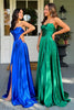 Load image into Gallery viewer, Dark Green A Line Strapless Corset Long Prom Dress with Slit