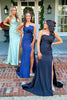 Load image into Gallery viewer, Green Strapless Mermaid Satin Long Prom Dress with Slit