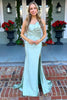 Load image into Gallery viewer, Green Strapless Mermaid Satin Long Prom Dress with Slit