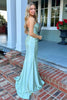 Load image into Gallery viewer, Green Strapless Mermaid Satin Long Prom Dress with Slit