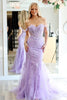 Load image into Gallery viewer, Lilac Off the Shoulder Mermaid Long Dress with Lace Appliques