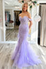 Load image into Gallery viewer, Lilac Off the Shoulder Mermaid Long Dress with Lace Appliques