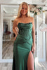 Load image into Gallery viewer, Dark Green Corset Strapless Satin Long Prom Dress with Slit