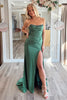 Load image into Gallery viewer, Dark Green Corset Strapless Satin Long Prom Dress with Slit