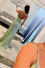 Load image into Gallery viewer, Light Green Spaghetti Straps V-Neck Backless Long Prom Dress with Slit