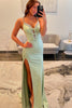 Load image into Gallery viewer, Light Green Spaghetti Straps V-Neck Backless Long Prom Dress with Slit