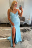 Load image into Gallery viewer, Light Blue Spaghetti Straps Sparkly Corset Long Prom Dress with Slit