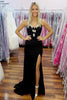 Load image into Gallery viewer, Black Spaghetti Straps Sparkly Backless Long Dress with Slit