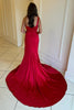 Load image into Gallery viewer, Red One Shoulder Ruched Satin Long Prom Dress with Slit