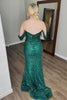 Load image into Gallery viewer, Dark Green Off the Shoulder Sparkly Long Prom Dress with Slit