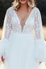 Load image into Gallery viewer, Plus Size A Line Ivory Lace Deep V-Neck Wedding Dress with Long Sleeves