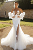 Load image into Gallery viewer, 3D Flowers Ivory Strapless Long Wedding Dress with Slit