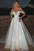 Load image into Gallery viewer, Sparkly Off the Shoulder Lace Ivory Ball Gown Wedding Dress