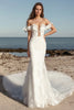 Load image into Gallery viewer, Off the Shoulder Ivory Lace Appliques Sheath Wedding Dress