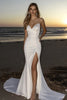 Load image into Gallery viewer, Ivory Mermaid Strapless Satin Wedding Dress with Slit