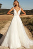 Load image into Gallery viewer, Floral Ivory V-Neck Ball Gown Wedding Dress with Lace