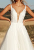 Load image into Gallery viewer, Floral Ivory V-Neck Ball Gown Wedding Dress with Lace