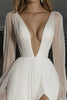 Load image into Gallery viewer, Deep V-Neck Ivory Long Sleeves Tulle Wedding Dress with Slit