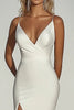 Load image into Gallery viewer, Ivory V-Neck Matte Satin Mermaid Wedding Dress with Slit