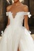 Load image into Gallery viewer, Ivory Appliques Off the Shoulder Tulle A Line Wedding Dress with Slit