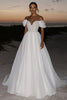 Load image into Gallery viewer, Ivory A Line Off the Shoulder Organza Wedding Dress with Drape