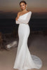 Load image into Gallery viewer, Ivory Mermaid One Shoulder Matte Satin Court Train Wedding Dress