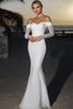 Load image into Gallery viewer, Elegant Ivory Off the Shoulder Mermaid Matte Satin Wedding Dress with Long Sleeves