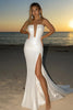 Load image into Gallery viewer, Ivory Mermaid Straight Neck Strapless Wedding Dress with Slit