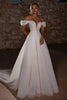 Load image into Gallery viewer, Ivory Glitter A Line Off the Shoulder Sweep Train Wedding Dress