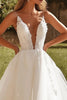 Load image into Gallery viewer, Ivory V Neck Ball Gown Appliques Tulle Wedding Dress