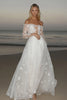 Load image into Gallery viewer, Princess Off the Shoulder Tulle Ivory A Line Long Sleeves Wedding Dress with Appliques