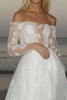 Load image into Gallery viewer, Princess Off the Shoulder Tulle Ivory A Line Long Sleeves Wedding Dress with Appliques