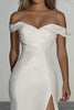 Load image into Gallery viewer, Elegant Ivory Off the Shoulder Satin Wedding Dress with Slit