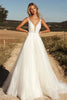 Load image into Gallery viewer, Ivory V Neck A Line Tulle Long Wedding Dress with Appliques