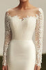 Load image into Gallery viewer, Ivory Satin Illusion Neck Sweep Train Long Sleeves Wedding Dress