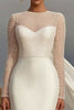 Load image into Gallery viewer, Ivory Satin Sheath Floor Length Illusion Neck Wedding Dress with Watteau Train