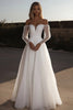 Load image into Gallery viewer, Off the Shoulder Ivory A Line Wedding Dress with Long Sleeves