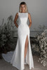 Load image into Gallery viewer, Ivory Satin Boat Neck Sheath Sweep Train Wedding Dress with Slit