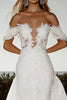 Load image into Gallery viewer, Appliques Ivory Off the Shoulder Tulle Sweep Train Wedding Dress