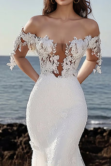 Gorgeous Ivory Appliques Mermaid Sweep Train Wedding Dress