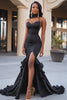 Load image into Gallery viewer, Black Ruffled Mermaid Long Prom Dress with Slit