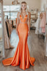 Load image into Gallery viewer, Orange Mermaid Satin Strapless Prom Dress with Beading