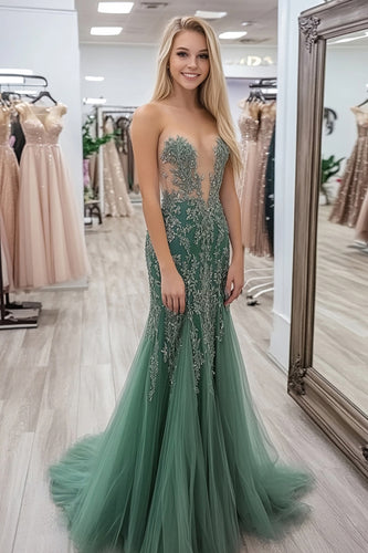 Agave Spaekly Sheath Strapless Prom Dress with Lace